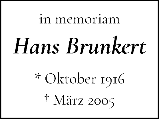 Traueranzeige von Hans Brunkert von Eckernförder Zeitung, Hallo Eckernförde