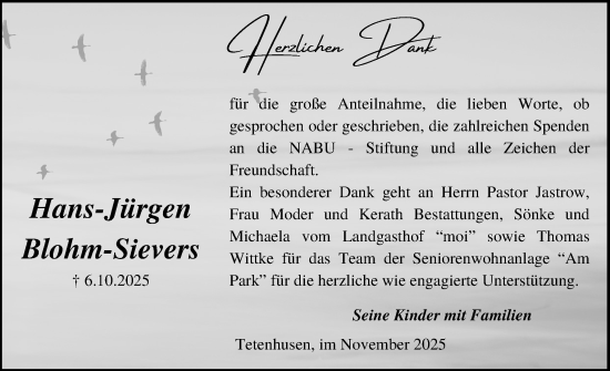 Traueranzeige von Hans-Jürgen Blohm-Sievers von Schleswig-Holsteinische Landeszeitung