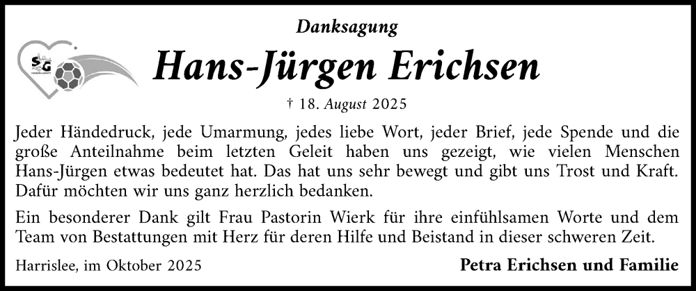  Traueranzeige für Hans-Jürgen Erichsen vom 04.10.2025 aus Flensburger Tageblatt