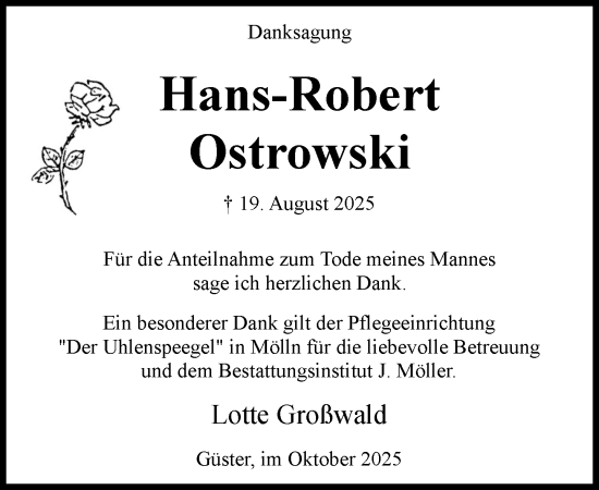 Traueranzeige von Hans-Robert Ostrowski von Wochenend Anzeiger