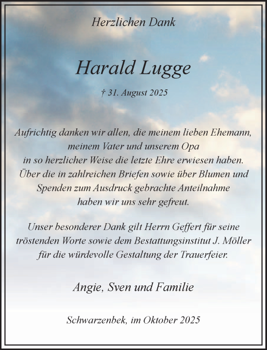 Traueranzeige von Harald Lugge von Wochenend Anzeiger