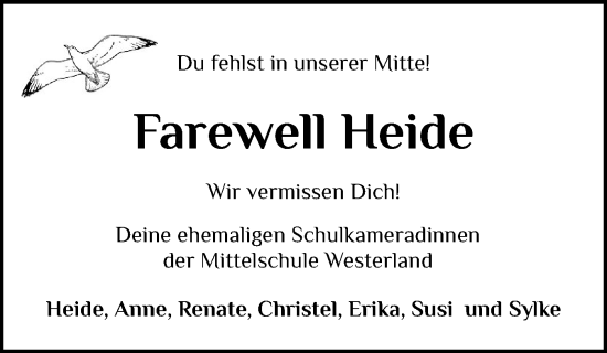 Traueranzeige von Heide  von Sylter Rundschau