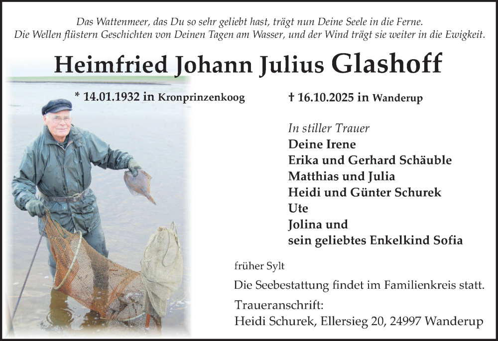  Traueranzeige für Heimfried Johann Julius Glashoff vom 22.10.2025 aus Flensburger Tageblatt