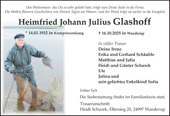 Traueranzeige von Heimfried Johann Julius Glashoff von Flensburger Tageblatt