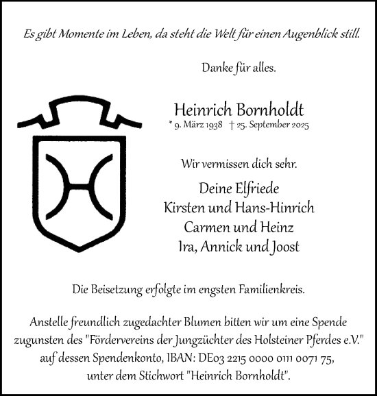 Traueranzeige von Heinrich Bornholdt von Uetersener Nachrichten, Der tip am Wochenende
