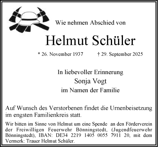 Traueranzeige von Helmut Schüler von Region Pinneberg und tip Pinneberg