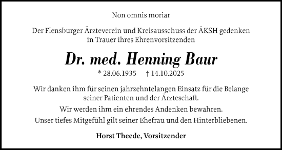 Traueranzeige von Henning Baur von Flensburger Tageblatt