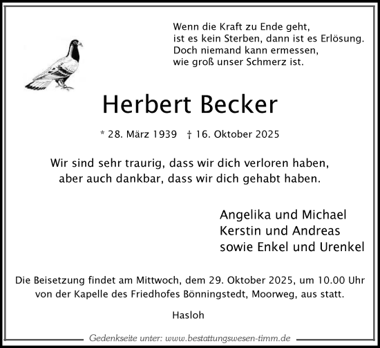 Traueranzeige von Herbert Becker von Region Pinneberg und tip Pinneberg