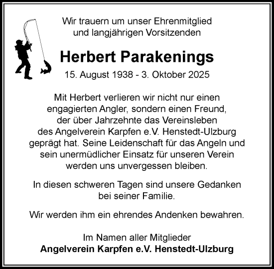 Traueranzeige von Herbert Parakenings von Umschau