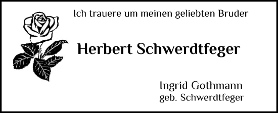 Traueranzeige von Herbert Schwerdtfeger von Schleswig-Holsteinische Landeszeitung