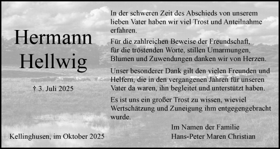 Traueranzeige von Hermann Hellwig von Norddeutsche Rundschau, Wilstersche Zeitung, Glückstädter Fortuna