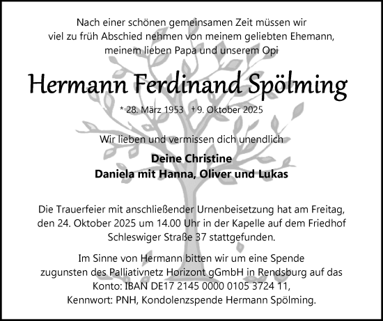 Traueranzeige von Hermann Ferdinand Spölming von Hallo Eckernförde