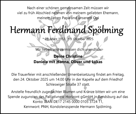 Traueranzeige von Hermann Ferdinand Spölming von Eckernförder Zeitung