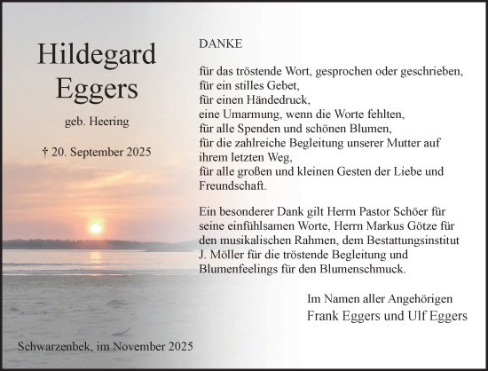 Traueranzeige von Hildegard Eggers von Wochenend Anzeiger