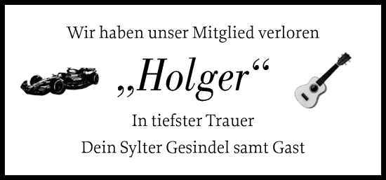 Traueranzeige von Holger  von Sylter Rundschau