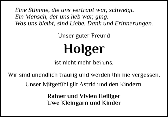 Traueranzeige von Holger  von Sylter Rundschau