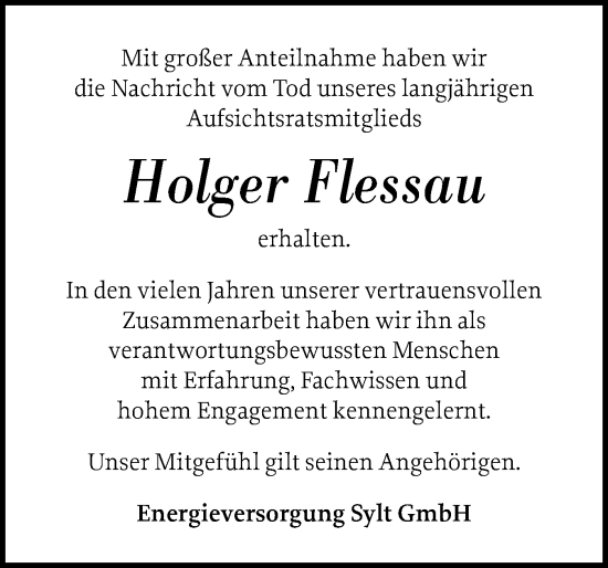 Traueranzeige von Holger Flessau von Sylter Rundschau