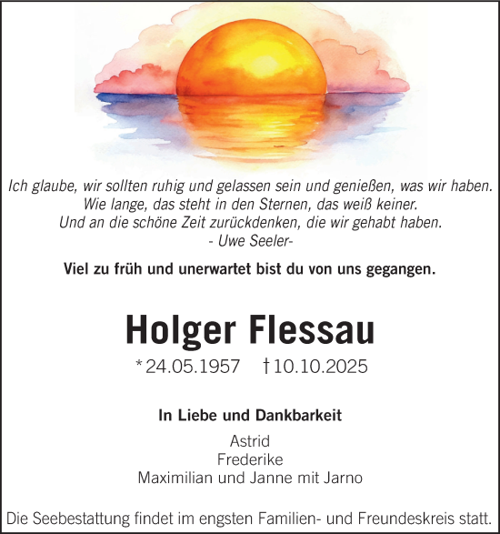 Traueranzeige von Holger Flessau von Sylter Rundschau