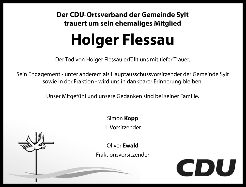  Traueranzeige für Holger Flessau vom 22.10.2025 aus Sylter Rundschau