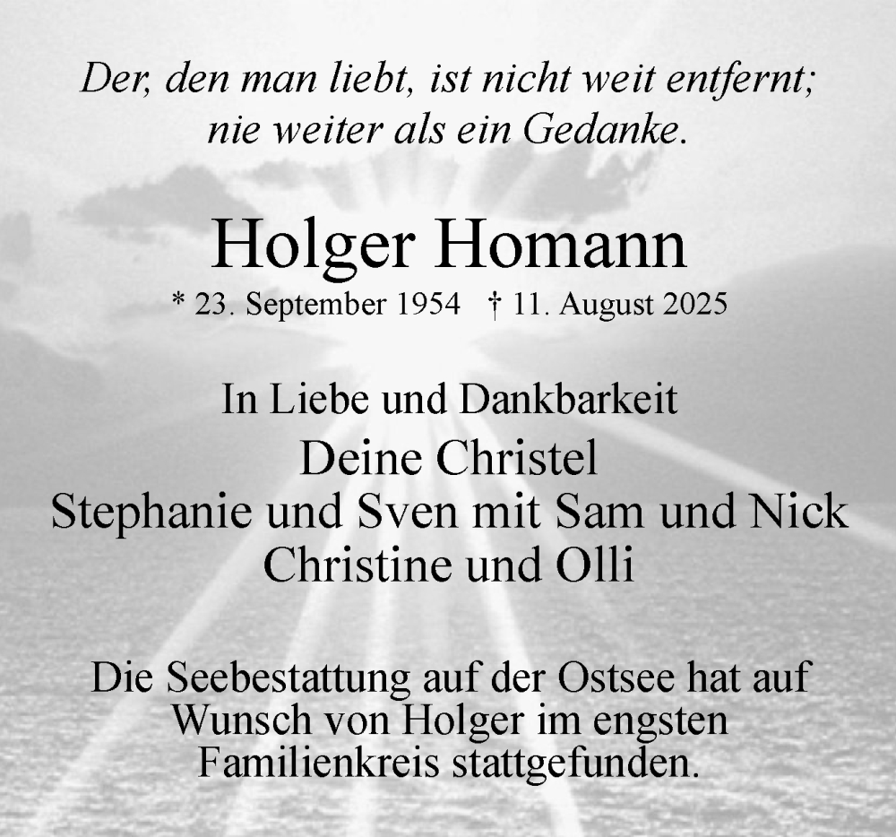  Traueranzeige für Holger Homann vom 04.10.2025 aus Uetersener Nachrichten, Der tip am Wochenende