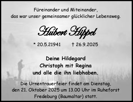 Traueranzeige von Hubert Hippel von MARKT Ratzeburg/Mölln