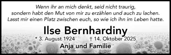Traueranzeige von Ilse Bernhardiny von Wochenend Anzeiger