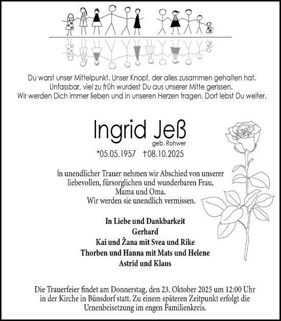 Traueranzeige von Ingrid Jeß von Eckernförder Zeitung