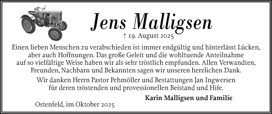 Traueranzeige von Jens Malligsen von Husumer Nachrichten, Nordfriesland Tageblatt