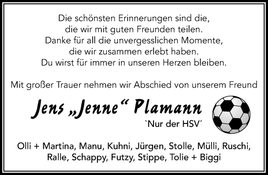 Traueranzeige von Jens Plamann von MARKT Ratzeburg/Mölln