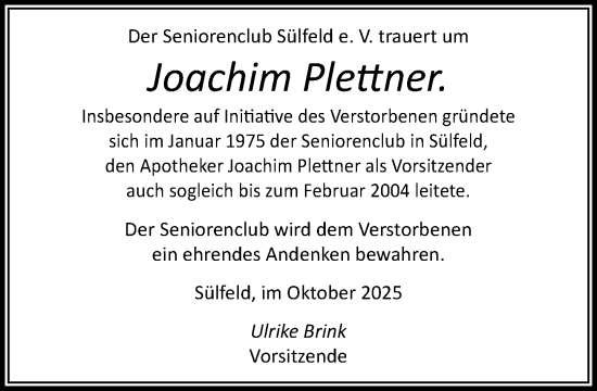 Traueranzeige von Joachim Plettner von MARKT Ahrensburg/Bargteheide/Trittau und Stormarner Tageblatt