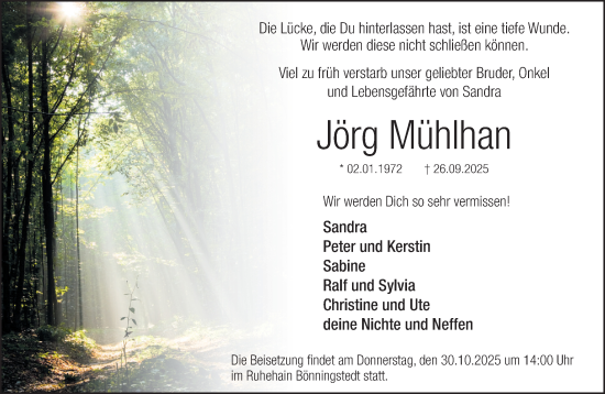 Traueranzeige von Jörg Mühlhan von Umschau