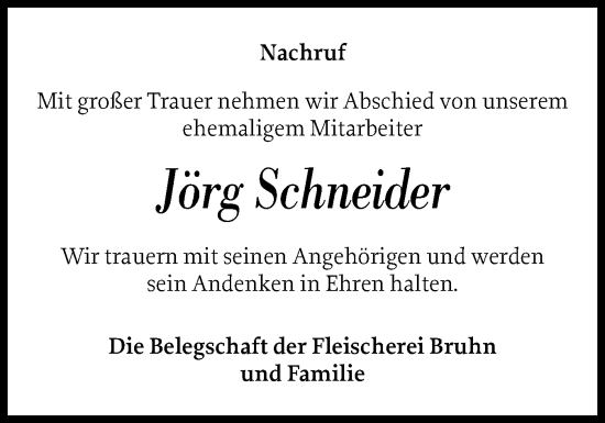 Traueranzeige von Jörg Schneider von Flensburger Tageblatt