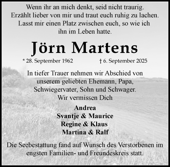 Traueranzeige von Jörn Martens von MARKT Ratzeburg/Mölln