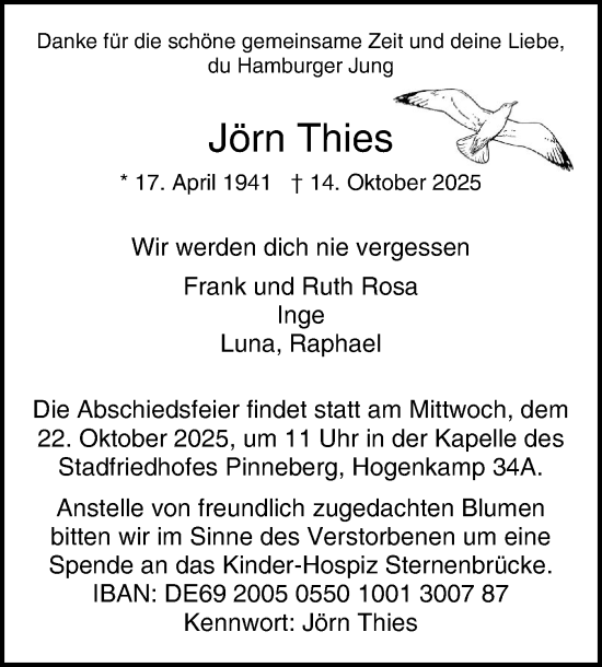 Traueranzeige von Jörn Thies von Region Pinneberg und tip Pinneberg