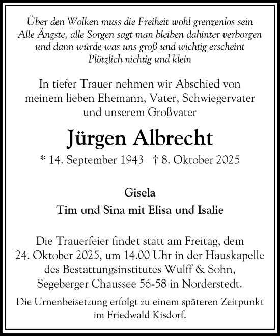 Traueranzeige von Jürgen Albrecht von Heimatspiegel