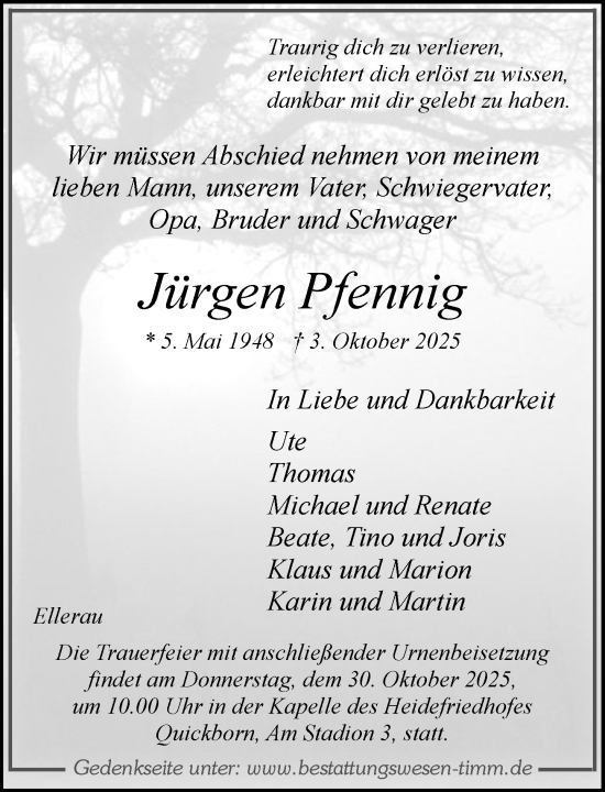 Traueranzeige von Jürgen Pfennig von Umschau