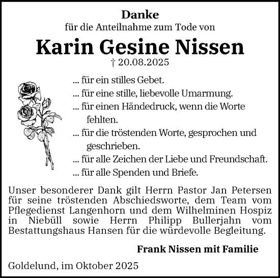 Traueranzeige von Karin Gesine Nissen von Region Flensburg