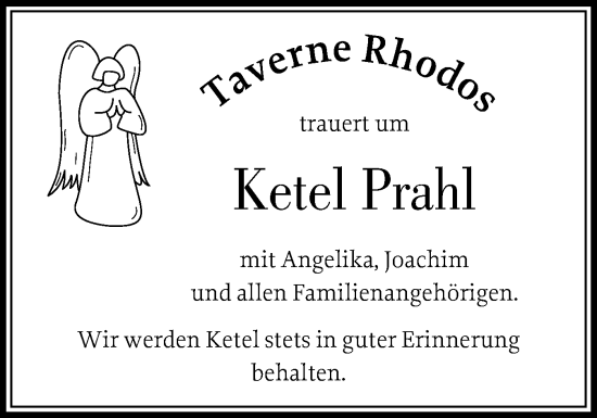 Traueranzeige von Ketel Prahl von Husumer Nachrichten, Nordfriesland Tageblatt