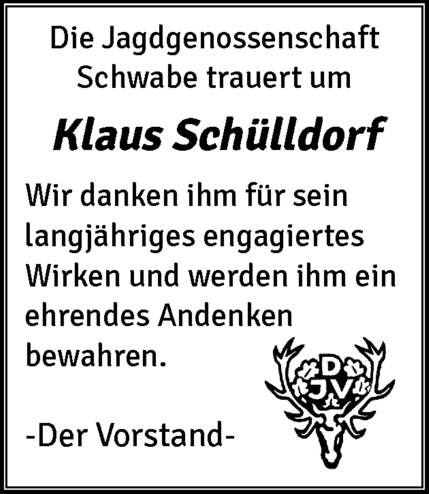  Traueranzeige für Klaus Schülldorf vom 10.10.2025 aus Schleswig-Holsteinische Landeszeitung