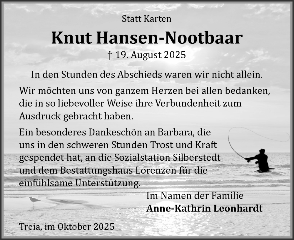  Traueranzeige für Knut Hansen-Nootbaar vom 04.10.2025 aus Husumer Nachrichten, Nordfriesland Tageblatt