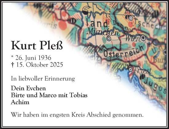 Traueranzeige von Kurt Pleß von MARKT Bad Oldesloe/Reinfeld und Stormarner Tageblatt