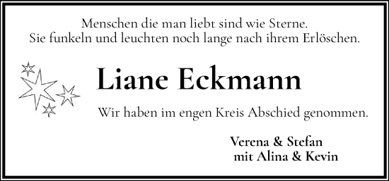 Traueranzeige von Liane Eckmann von Die WochenSchau Gesamtausgabe