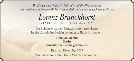 Traueranzeige von Lorenz Brunckhorst von Uetersener Nachrichten, Der tip am Wochenende
