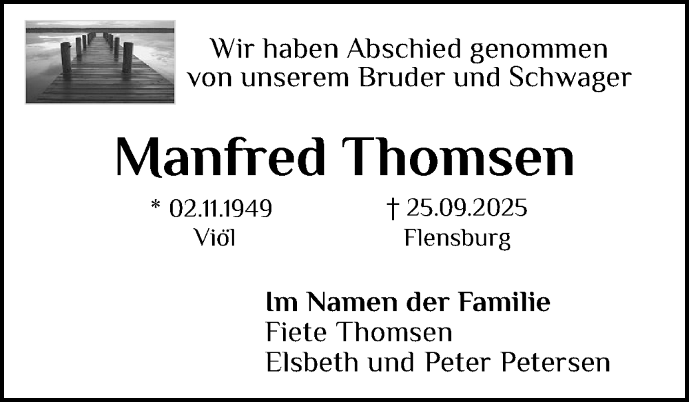  Traueranzeige für Manfred Thomsen vom 11.10.2025 aus Husumer Nachrichten, Nordfriesland Tageblatt
