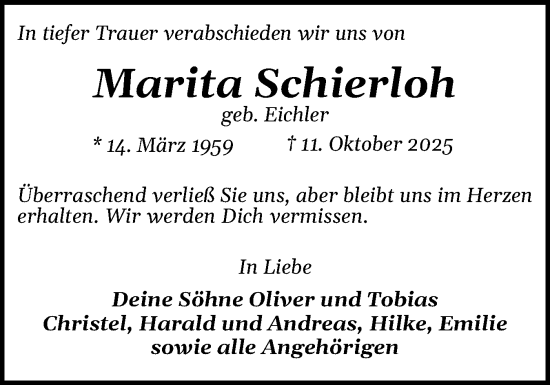 Traueranzeige von Marita Schierloh von Die WochenSchau Gesamtausgabe
