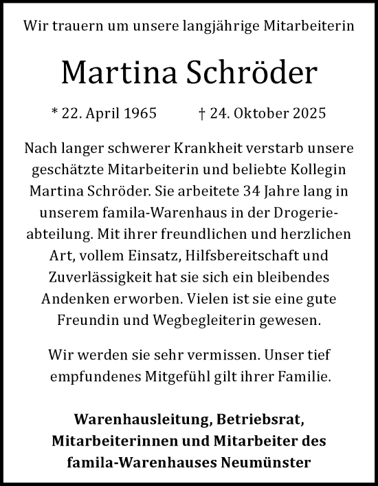 Traueranzeige von Martina Schröder von Holsteinischer Courier