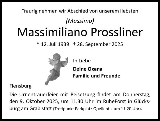 Traueranzeige von Massimiliano Prossliner von Flensburger Tageblatt