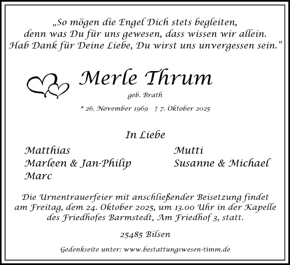  Traueranzeige für Merle Thrum vom 18.10.2025 aus Elmshorner Nachrichten, Barmstedter Zeitung