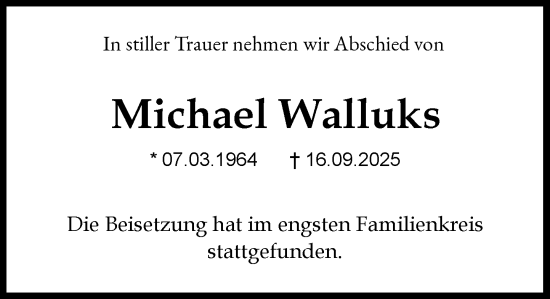 Traueranzeige von Michael Walluks von Heimatspiegel