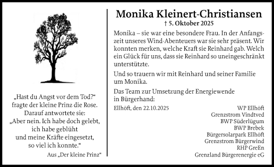 Traueranzeige von Monika Kleinert-Christiansen von Husumer Nachrichten, Nordfriesland Tageblatt